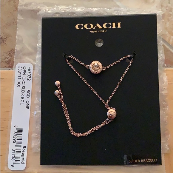 Coach Open Circle Rose Gold Slider Bracelet. - Picture 2 of 5